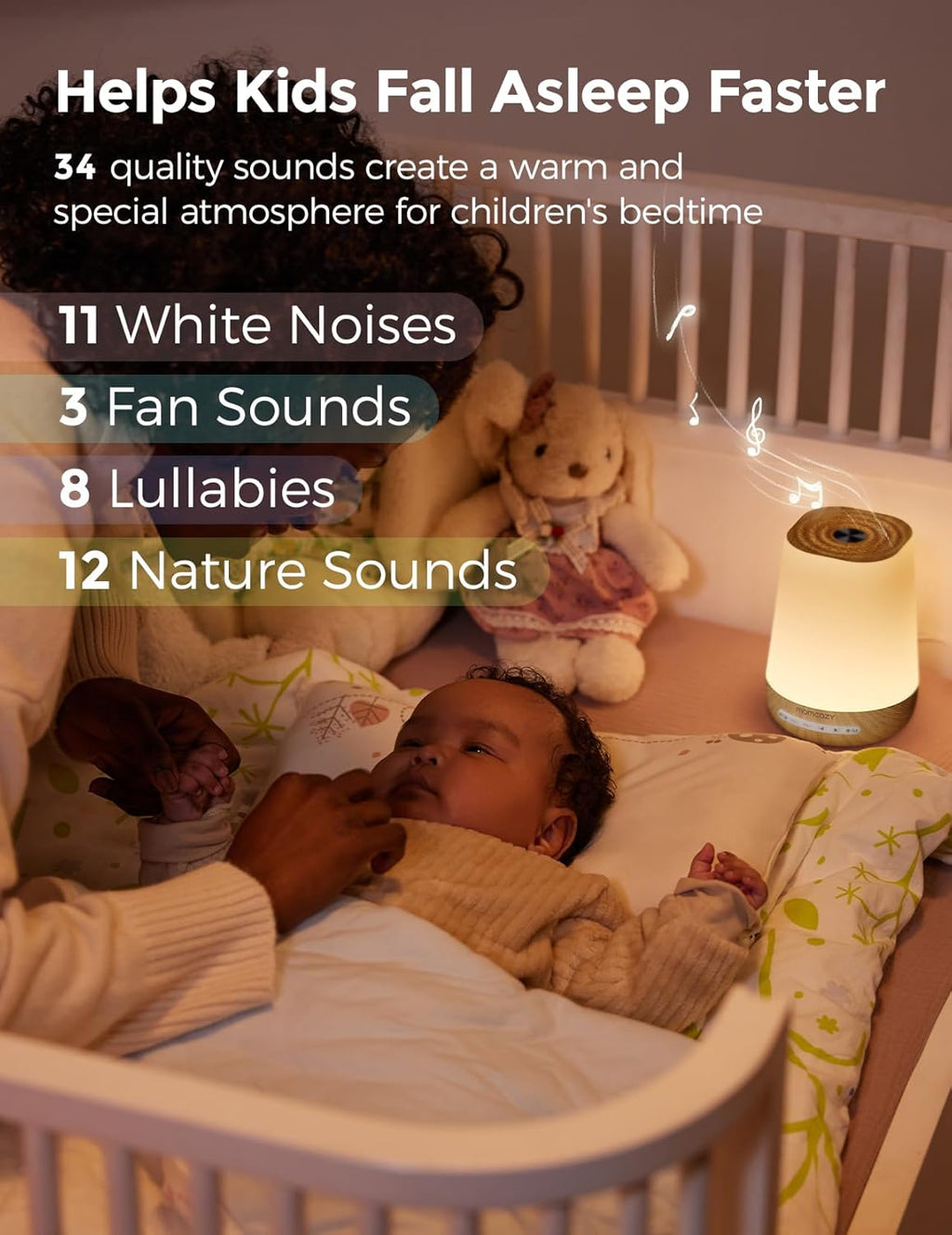 Baby Sound Machine, Momcozy White Noise Machine for Baby Sleeping with Night Light, Toddler Sleep Trainer with 34 Soothing Sounds, Timer…