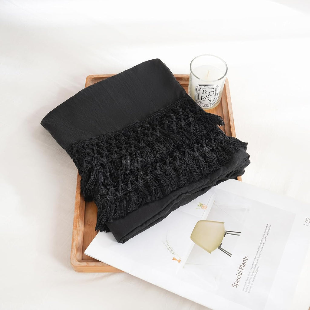 Moveover MOVE OVER Black Body Pillow Cover 20x54 Macrame Tassel Decor Design Boho Body Pillow Case Cover with Pocket Closure Black