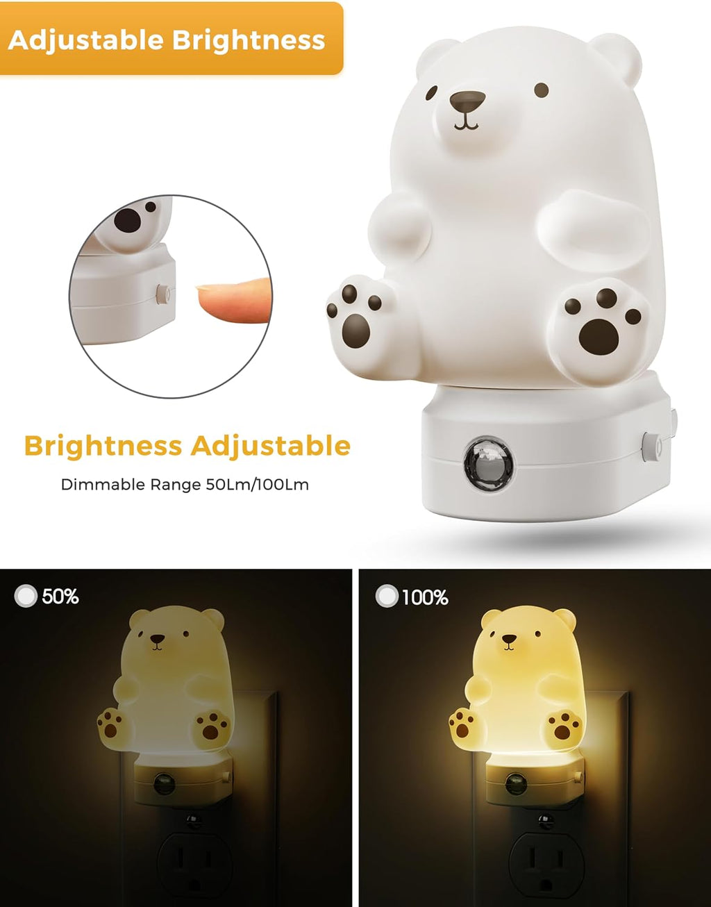 L LOHAS LED Night Light for Kids, 3D Cute Bear Night Light Plug in, Dusk to Dawn Nursery Night Lights, RGB+Soft White 3000K, 3 Lighting…