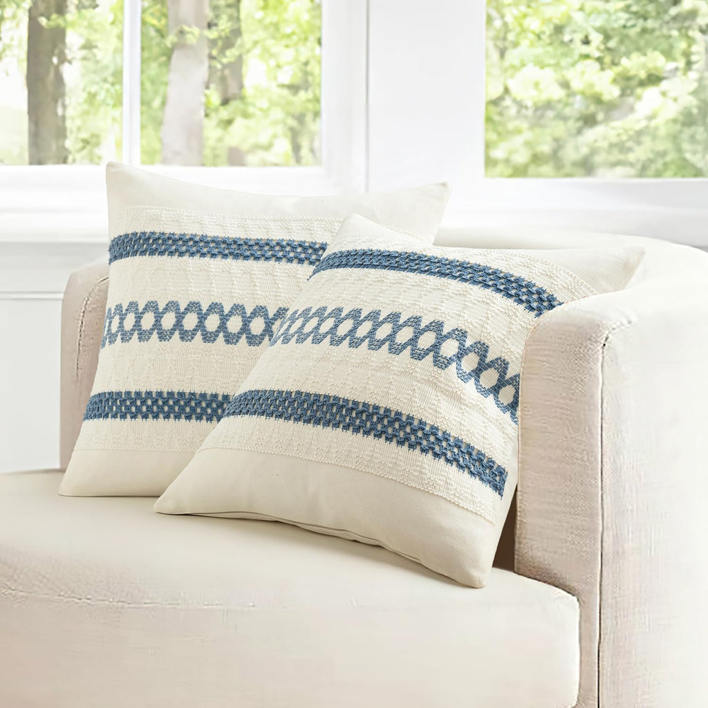 MIULEE Set of 2 Coastal Blue Boho Decorative Lumbar Pillow Covers 12x20 Inch Farmhouse Rustic Couch Throw Pillows Modern Summer Cushion…