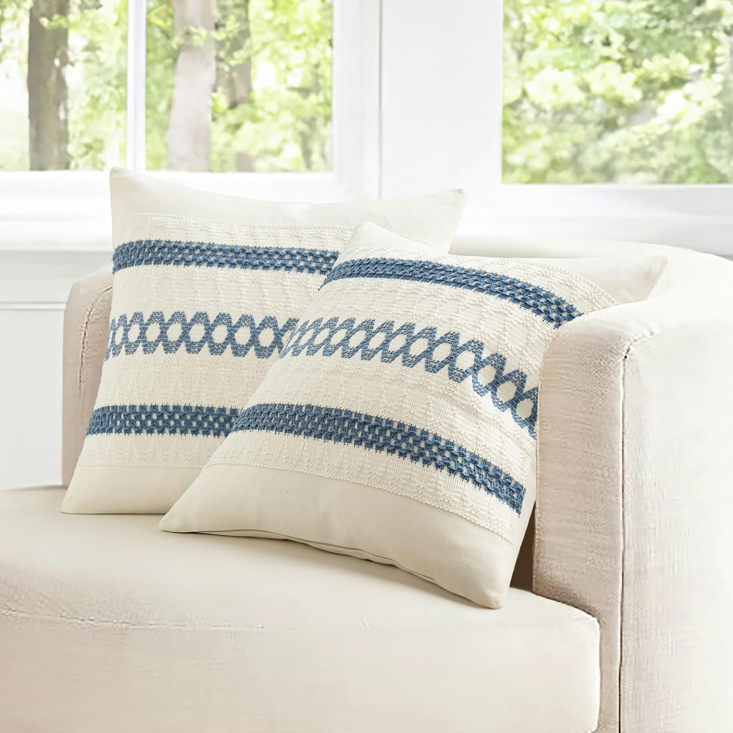 MIULEE Set of 2 Coastal Blue Boho Decorative Lumbar Pillow Covers 12x20 Inch Farmhouse Rustic Couch Throw Pillows Modern Summer Cushion…