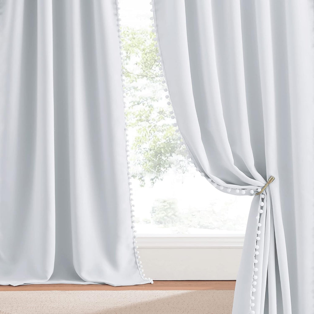 NICETOWN 2 Panels Blackout Curtains, Rod Pocket Pom Pom Girls Room Darkening Curtains, Boho Style Thermal Insulated Princess Girls Drapes…