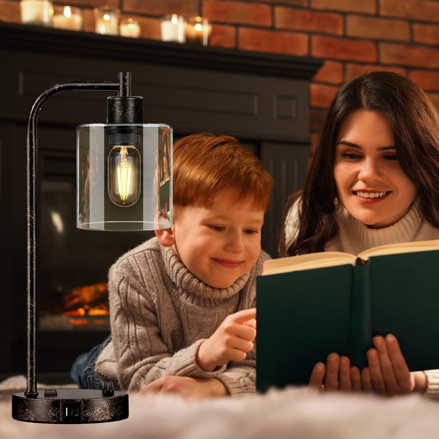 Set of 2 Industrial Table Lamps with USB Port, Rustic Black Fully Stepless Dimmable Bedside Lamps for bedrooms, Nightstand Desk Lamps…