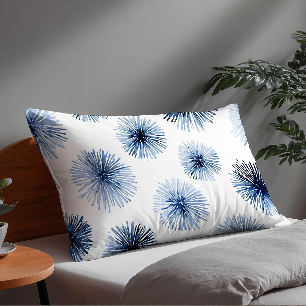 HOMETITUTE Pillow Covers Decorative Pack of 2 Satin 12x20 Inch Blue Abstract Floral Art Lumbar Throw Pillow Cases for Sofa Couch Living…