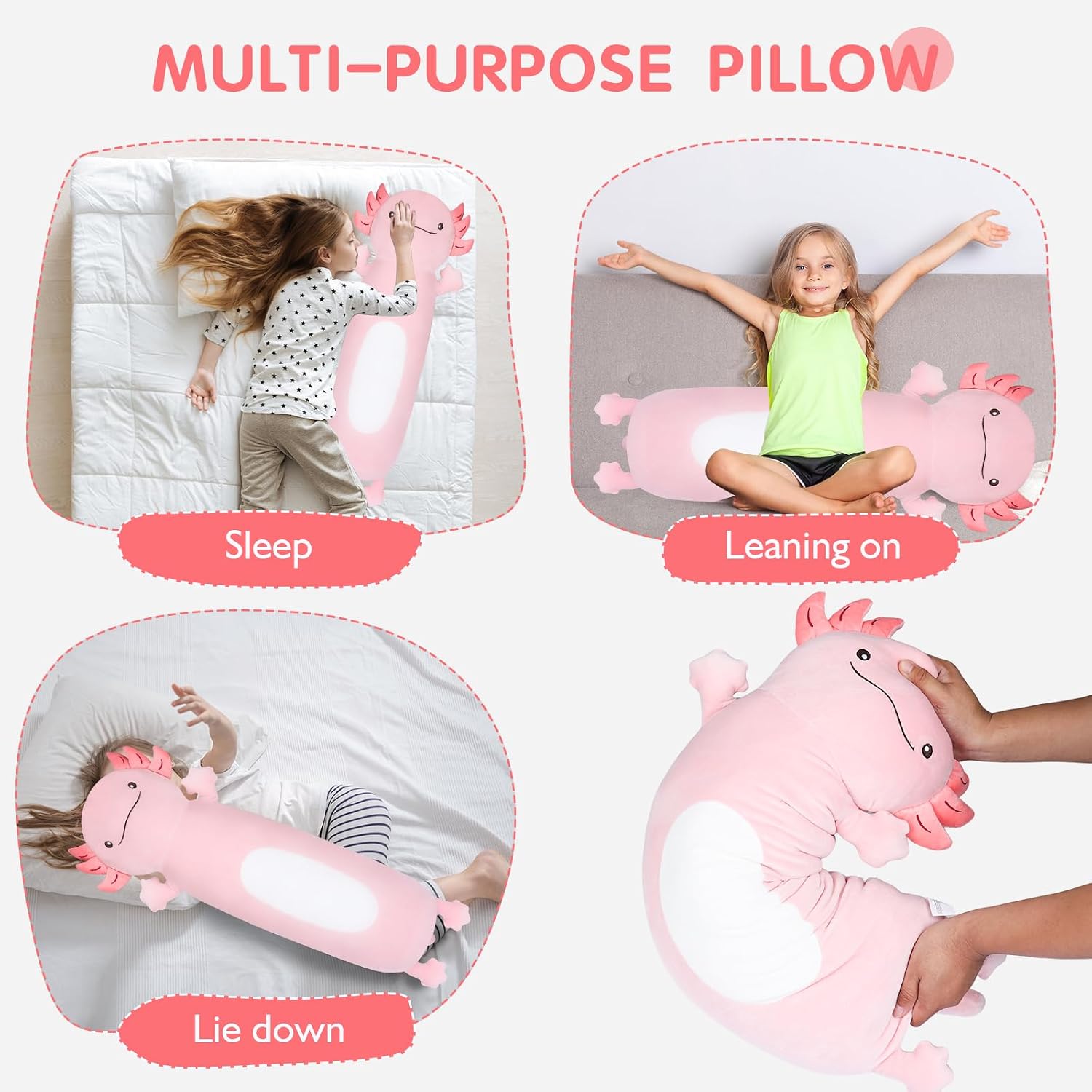 Dalmao 22" Giant Pink Axolotl Stuffed Animal, Cute Soft Long Axolotl Plush Large Body Pillow Big Squishy Plushies Toy, Gift for Kids…