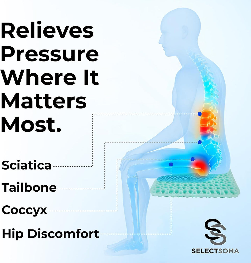 SelectSoma Mint Green Gel Seat Cushion for Long Sitting, Patent-Pending Mold Design, Double-Thick Pressure Relief for Tailbone, Sciatica, C…