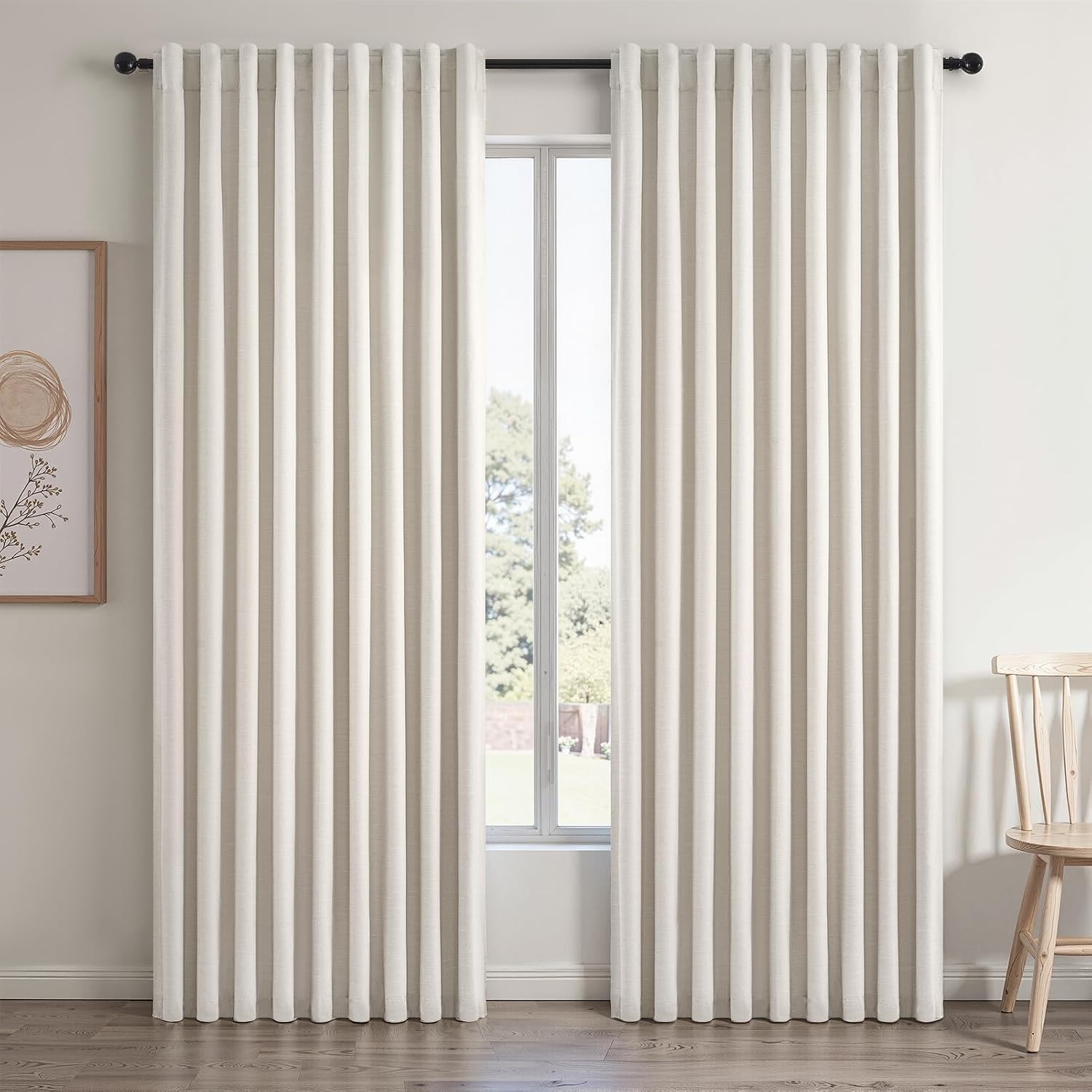 Topfinel Extra Wide 70 Inch Length Blackout Curtains 108 Inches Long 2 Panels Set for Sliding Glass Doors Modern Pleated Linen Blend Heavy…