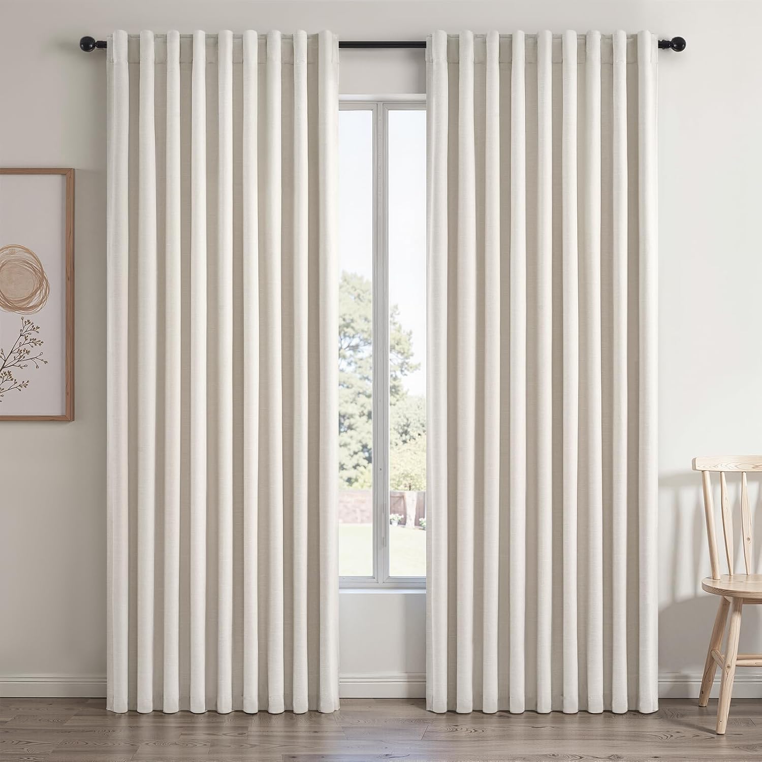 Topfinel 60 Inches Extra Wide Natural Linen Blackout Curtains 84 Inch Length for Living Room Natural Birch Farmhouse Bedroom Thermal Drapes…