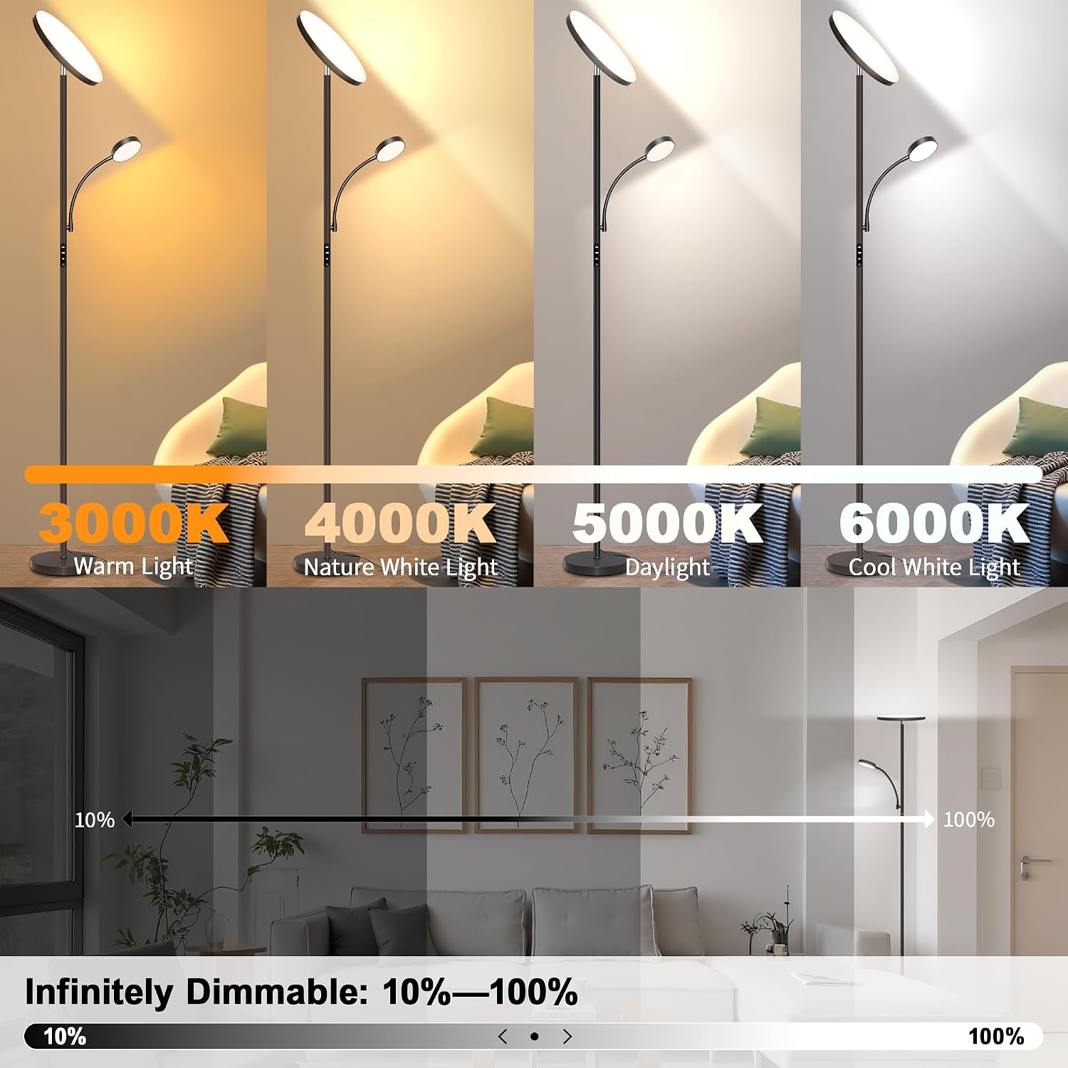 Floor Lamp-42W/4200LM Super Bright Floor Lamp, Dimmable 2-in-1 LED Floor Lamp for Bedroom, Torchiere Floor Lamps with Remote & Touch…