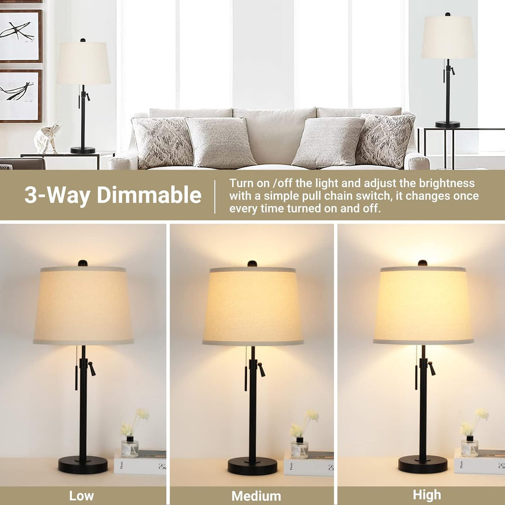 Bedside Table Lamps Set of 2: Tall Black Table Lamps for Living Room End Table | Height Adjustable 3-Way Dimmable Nightstand Lamp with…