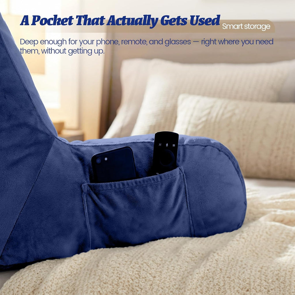 ACH Reading Pillow with Arms for Adults - Adjustable Memory Foam Bed Rest Pillow, Lumbar & Neck Back Support, Soft Velvet Cover Machine…