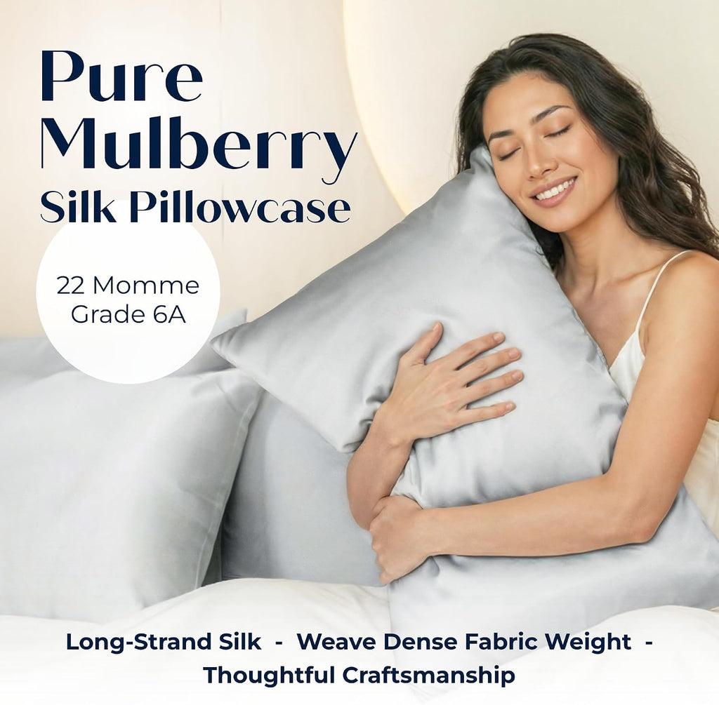 Mulberry Silk Pillowcase – Pure Silk Pillow Cover for Healthier Hair & Smoother Skin – Soft, Breathable and Temperature-Regulating…