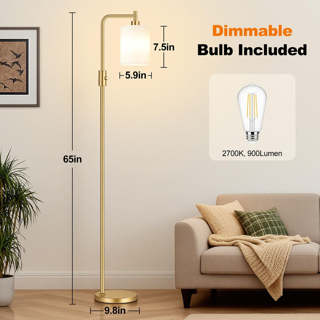Upgraded】Dimmable Floor Lamps for Living Room with Frosted White Glass Shade, Modern Industrial Floor Lamp with 900LM Bulb Included…