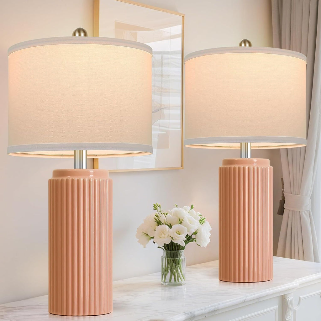 Tobusa 23.5’’ Orange Table Lamps for Bedroom Set of 2, Modern Ceramic Nightstand Lamps for Living Room, Retro Lamps with White Shade Set fo…