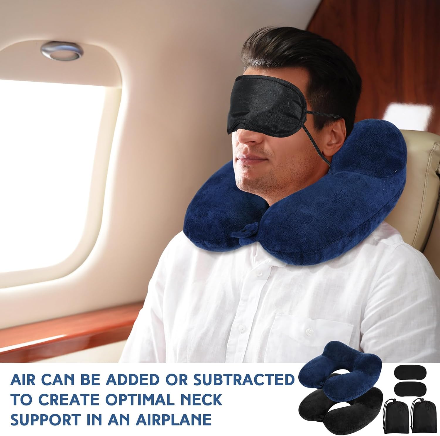 Sintuff 2 Pack Inflatable Travel Pillow for Airplanes Inflatable Neck Flight Pillows with Compact Bag and Blindfold for Traveling…