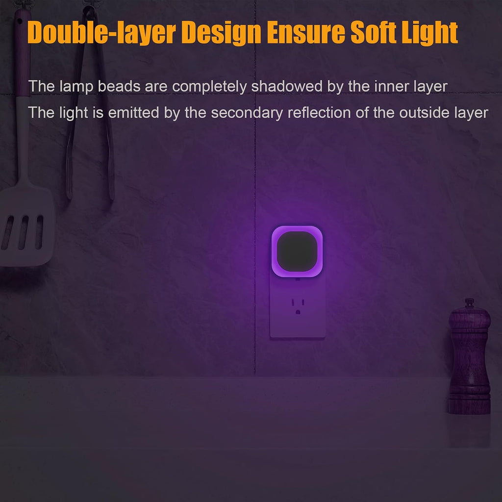 Yunlex 2 Pack Purple Night Light, Gentle Eye-comfort with Dimmable Soft Glow & Indirect Reflection, Auto Dusk to Dawn Sensor, Plug in…