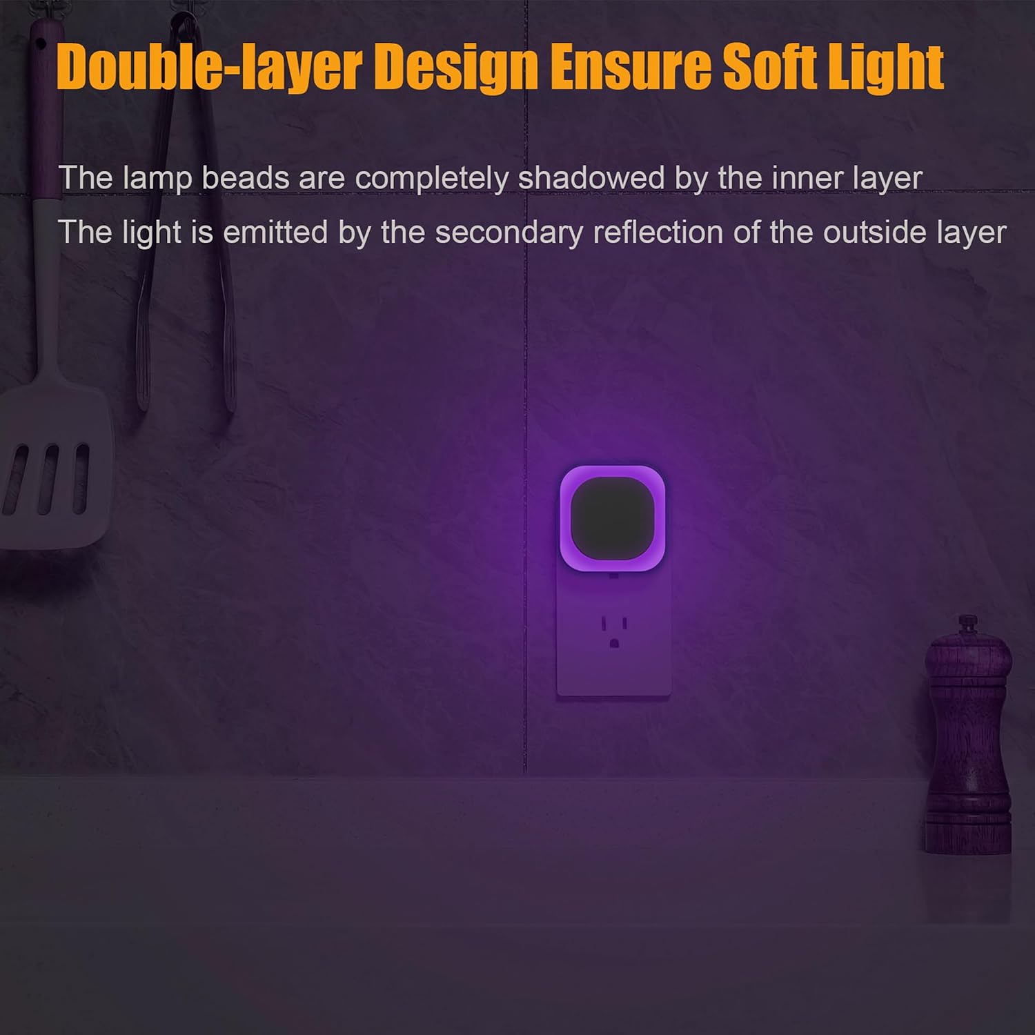 Yunlex 2 Pack Purple Night Light, Gentle Eye-comfort with Dimmable Soft Glow & Indirect Reflection, Auto Dusk to Dawn Sensor, Plug in…