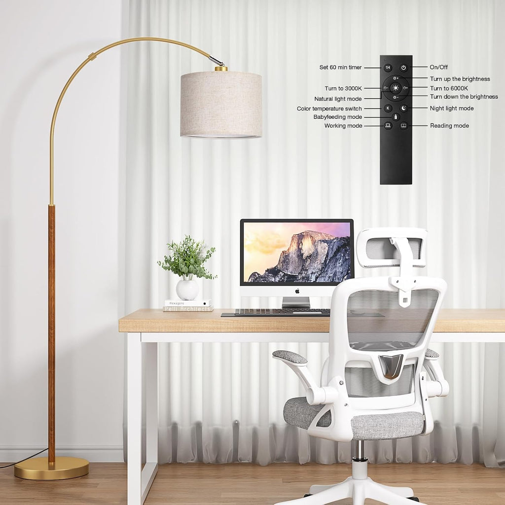 Ambimall Dimmable Arc Floor Lamp with Remote, Color Temperatures and Brightness Adjustable, Arched Floor Lamp with Rotating Head, Over…