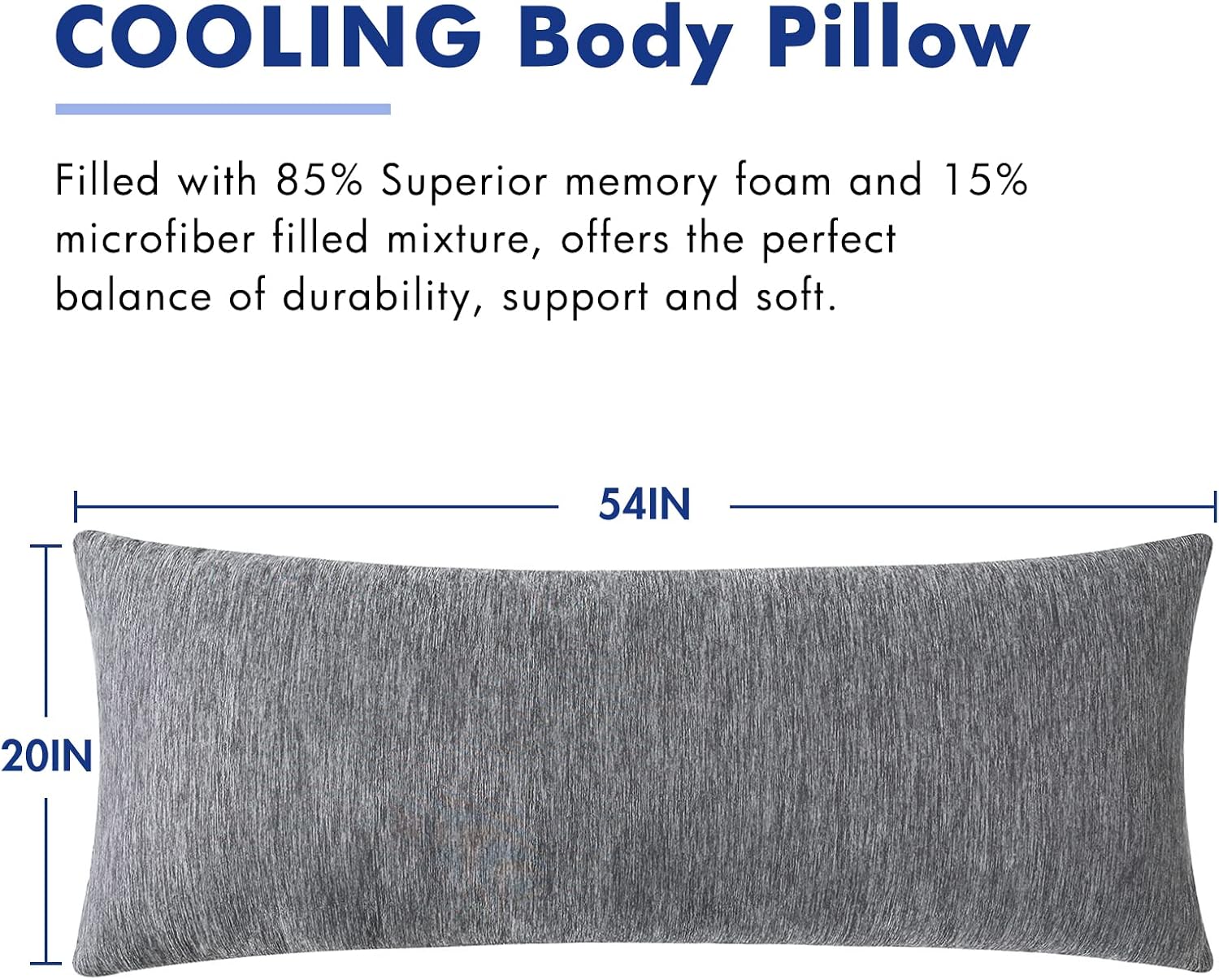 MIULEE Memory Foam Body Pillow for Adults, Cooling Long Full Body Pillow for Side Sleeper, Bed, Sleeping, Back and Stomach - 20x54 Inch Grey