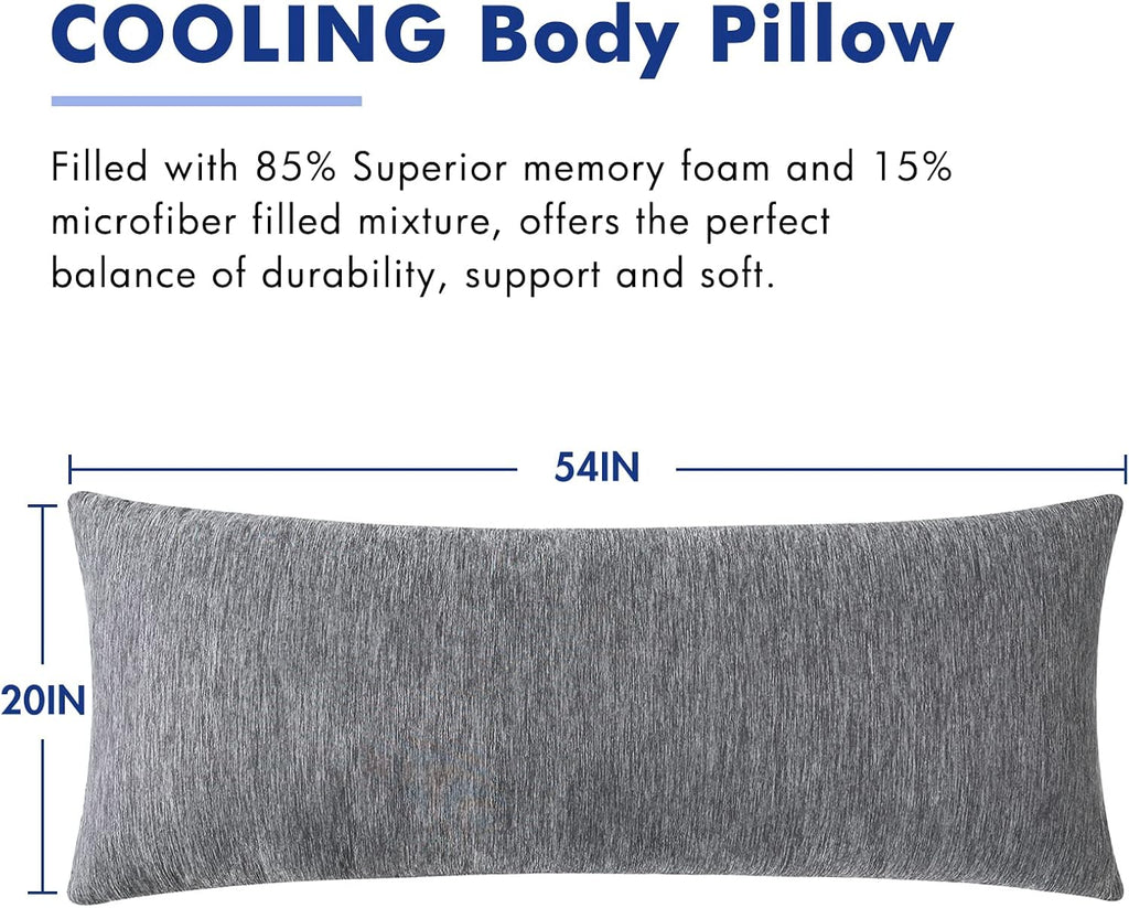MIULEE Body Pillow for Adults Long Body Pillow for Side Sleeper Memory Foam Cooling Bed Full for Back/Stomach/Side Sleeping 20x60 Inch Grey