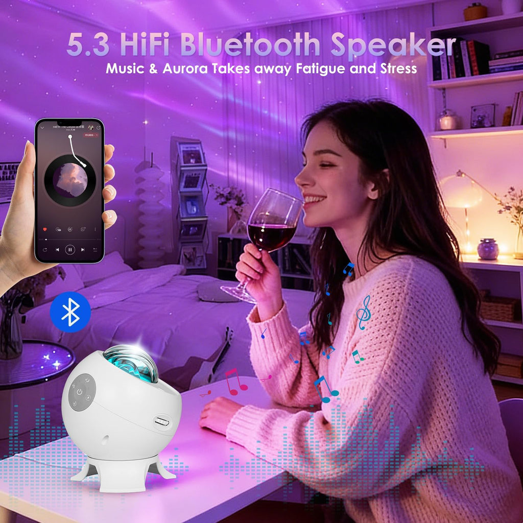 Star Projector, Northern Lights Projector, with Bluetooth Speaker, White Noise, Remote Control, Night Light, for Game Room, Adults, Family…
