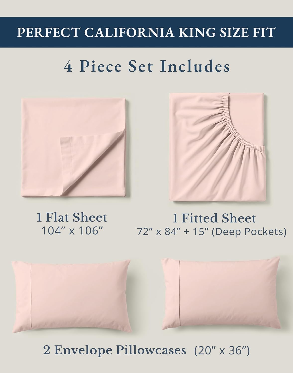 LaneLinen LANE LINEN 100% Organic Cotton Fully Elasticized California King Sheet Set, Low Pilling Fade Resistant Machine Washable Naturally…