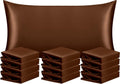 Ntbay 12 Pack Satin King Pillowcases for Hair and Skin, Luxurious and Silky Pillow Cases with Envelope Closure, 20 x 36 Inches, Brown 12 Pa…