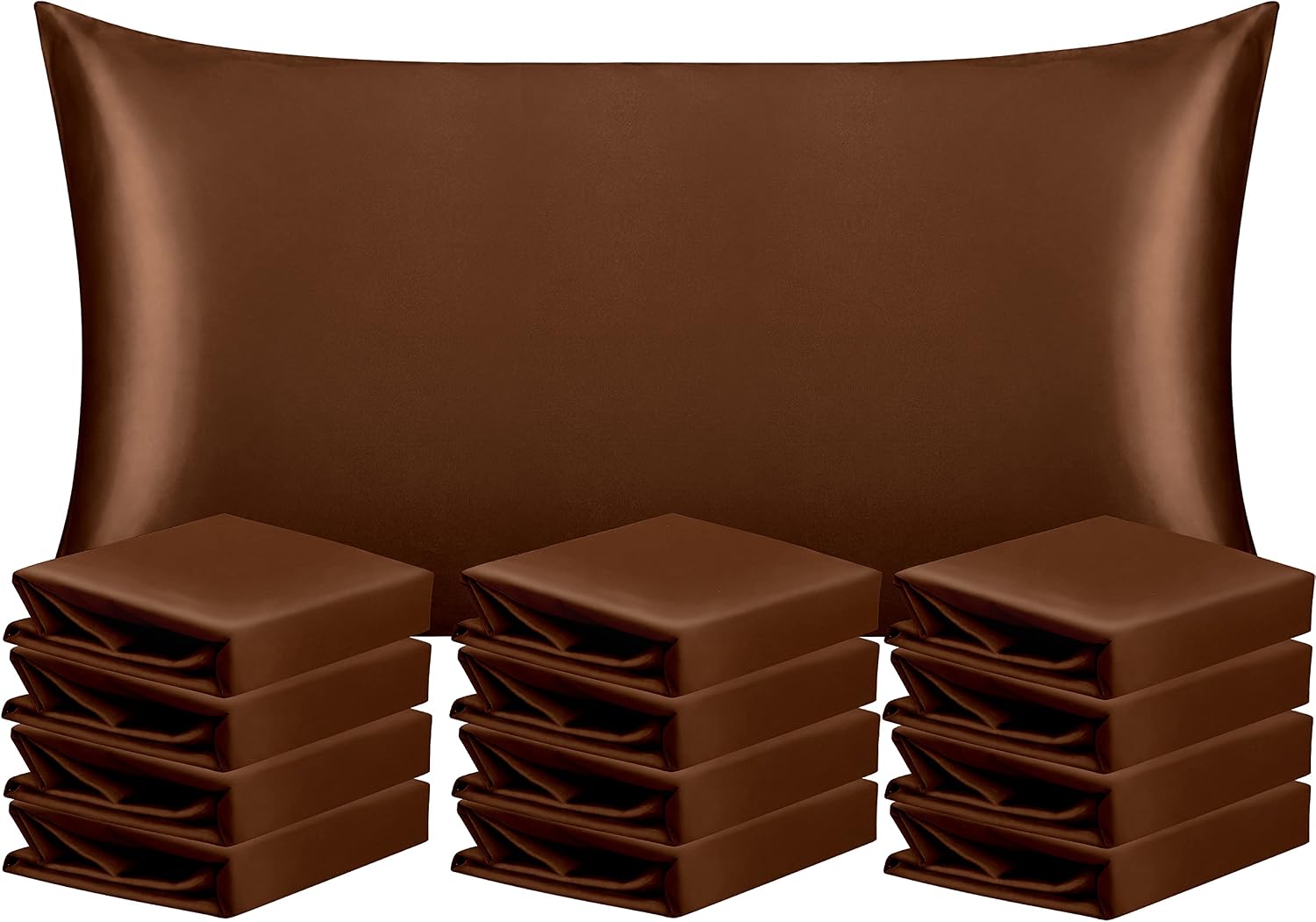 Ntbay 12 Pack Satin King Pillowcases for Hair and Skin, Luxurious and Silky Pillow Cases with Envelope Closure, 20 x 36 Inches, Brown 12 Pa…