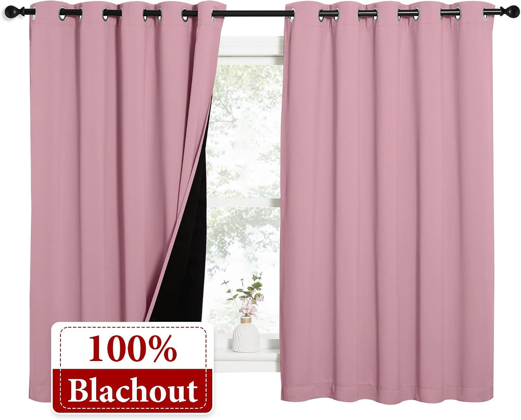 Nicetown 100% Blackout Curtains with Black Liners, Thermal Insulated Full Blackout 2-Layer Lined Drapes, Energy Efficiency Window Draperies…