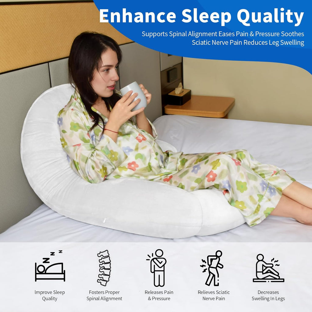 Pozico U-Shaped Full Body Pillow for Side Sleepers – 51-Inch Body Pillow with Ear Piercing Design – Cooling Pregnancy Pillow Orthopedic Sup…
