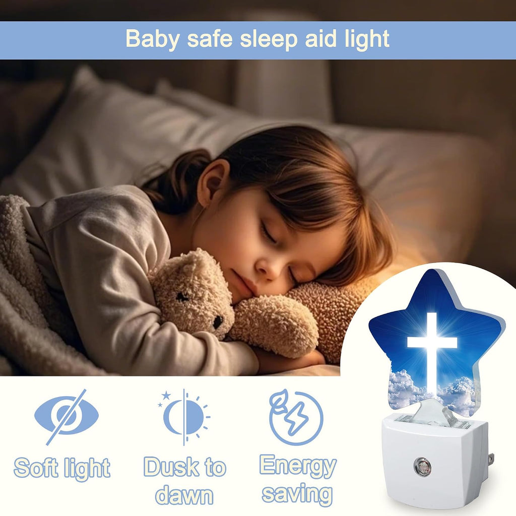 Snowmolle Cross Heaven Night Light, White Cross Sunset Plug-in Star Night Lights with Dusk-to-Dawn Sensor for Bedroom, Bathroom, Living Room S…