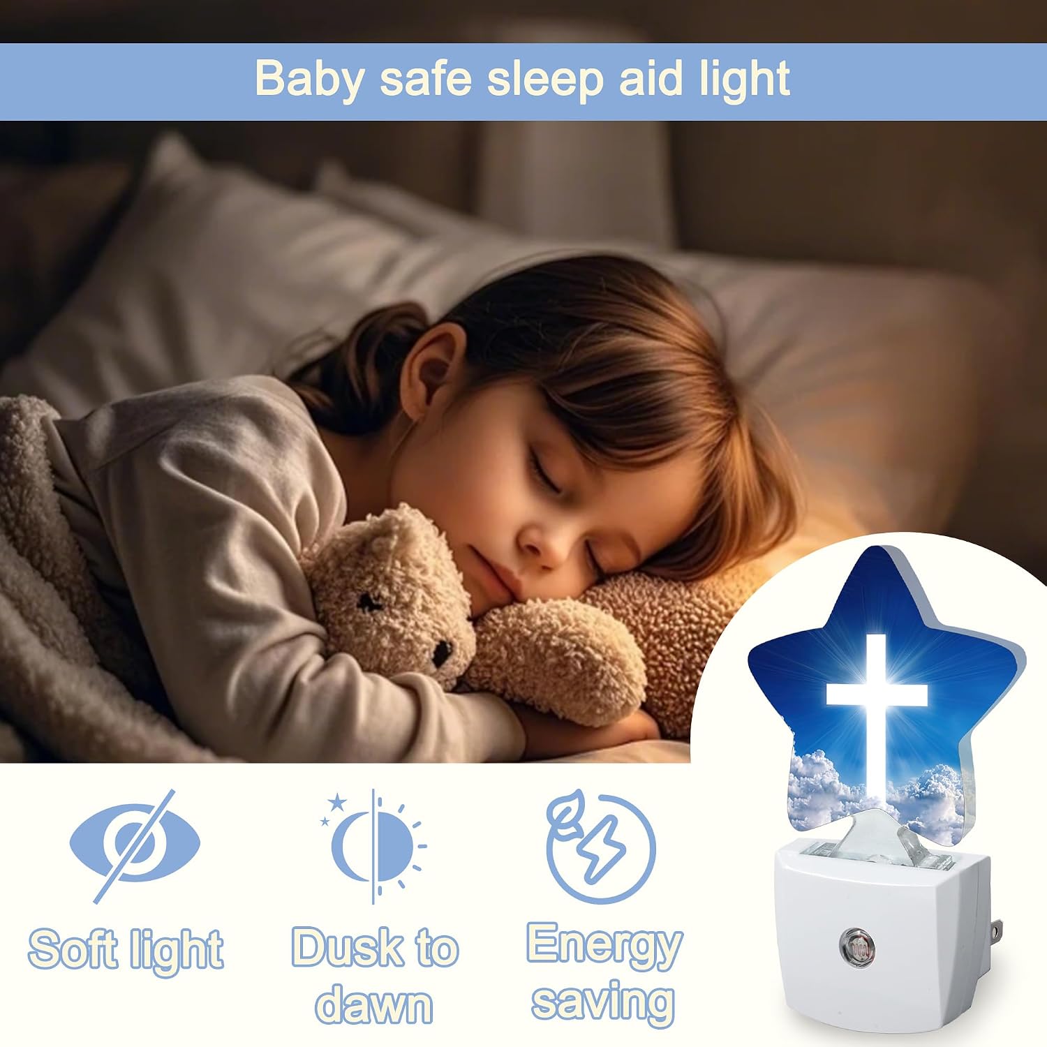 Snowmolle Cross Heaven Night Light, White Cross Sunset Plug-in Star Night Lights with Dusk-to-Dawn Sensor for Bedroom, Bathroom, Living Room S…