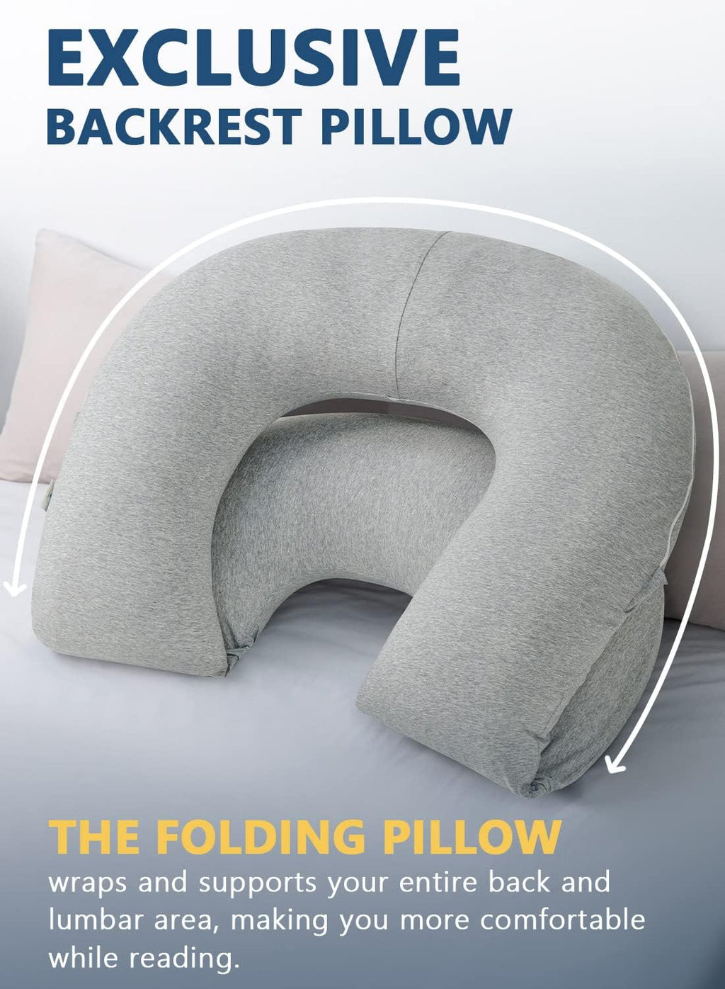 Insen Reading Pillow, Back Pillow for Sitting in Bed and Couch, Gaming Pillow for Adults, Sit Up Support for Bed, Grey Jersey Grey