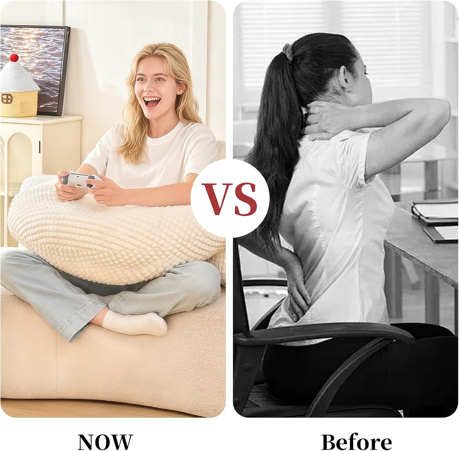 Bed Reading Pillow with Arms 19", Cozy Flannel U Shaped Back Support Cushion for Sit up in Bed, Ergonomic Lumbar Backrest for Adult…
