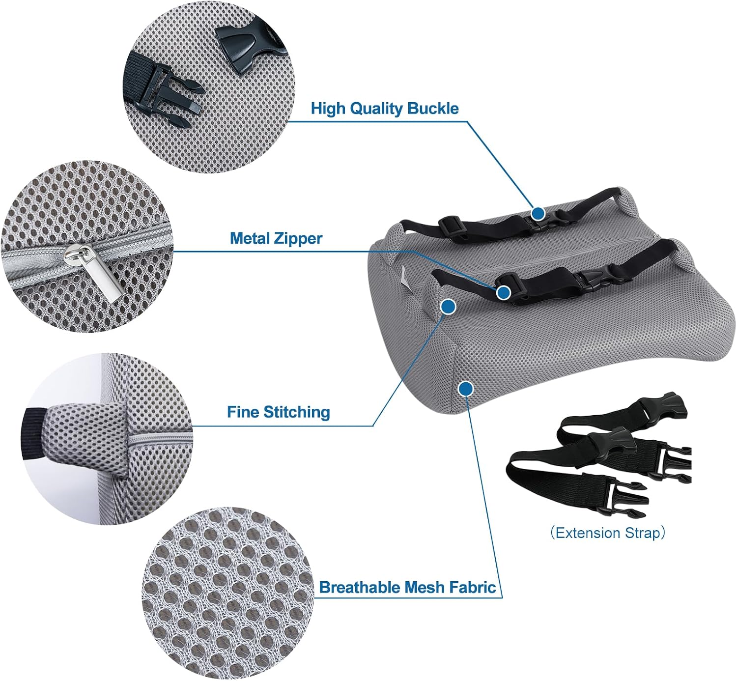 Lumbar Pillow for Chair and Car, Back Support for Office, Memory Foam Cushion with Mesh Cover - Gray