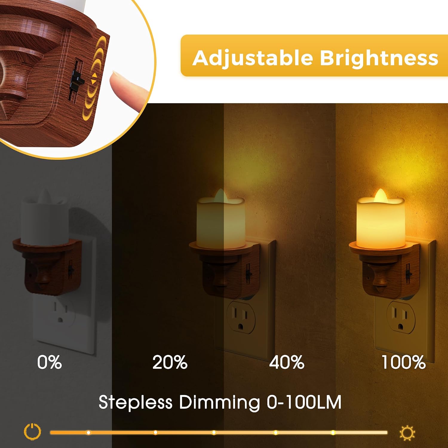 L LOHAS LED Night Light, 2 Pack Amber Flameless Candle Night Light Plug in, Dusk to Dawn Sensor, 0-100LM LED Dimmable Nightlight, Vintage…
