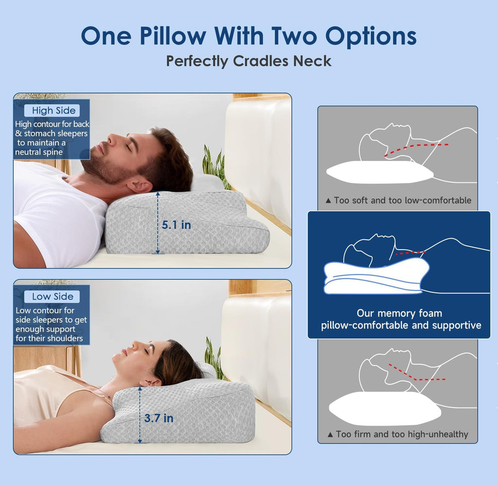jiaao Cervical Neck Pillow Side Sleeper Pillow Ergonomic Memory Foam Contour Pillow for Pillow for Neck, Cooling Breathable Certified Cerv…