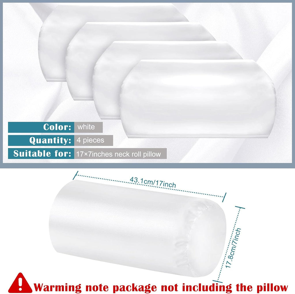 Remerry 4 Pack 17 x 7 Inches White Neck Roll Pillow Case Cover Only Round Bolster Cervical Roll Satin Cylinder Pillow Case Cover with Zippe…