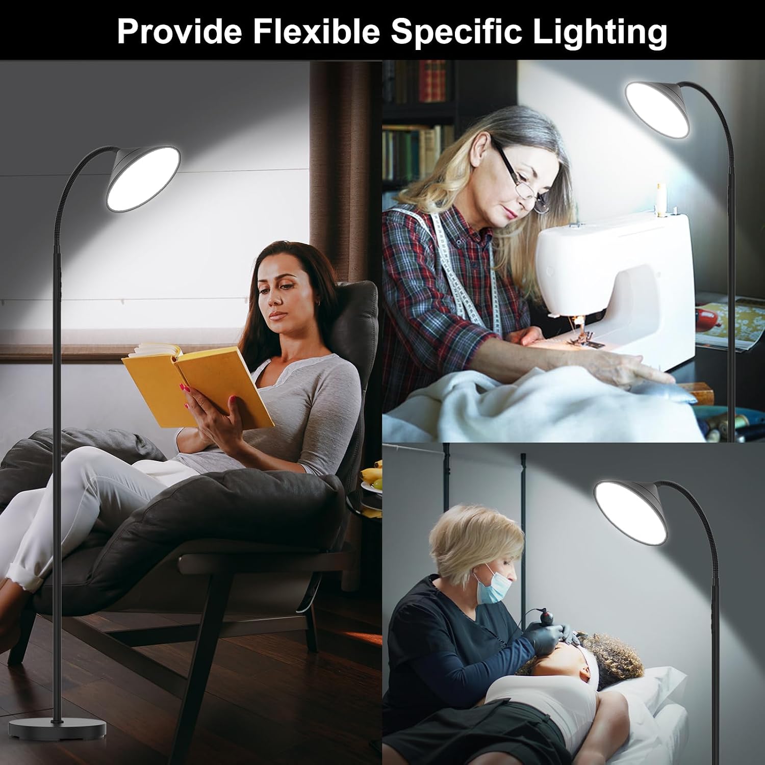 mukuxin 76" LED Floor Lamp, 18W/1800LM Super Bright Reading Standing Lamp, Stepless Dimmable&Adjustable Color Temperature 2700K-6500K…