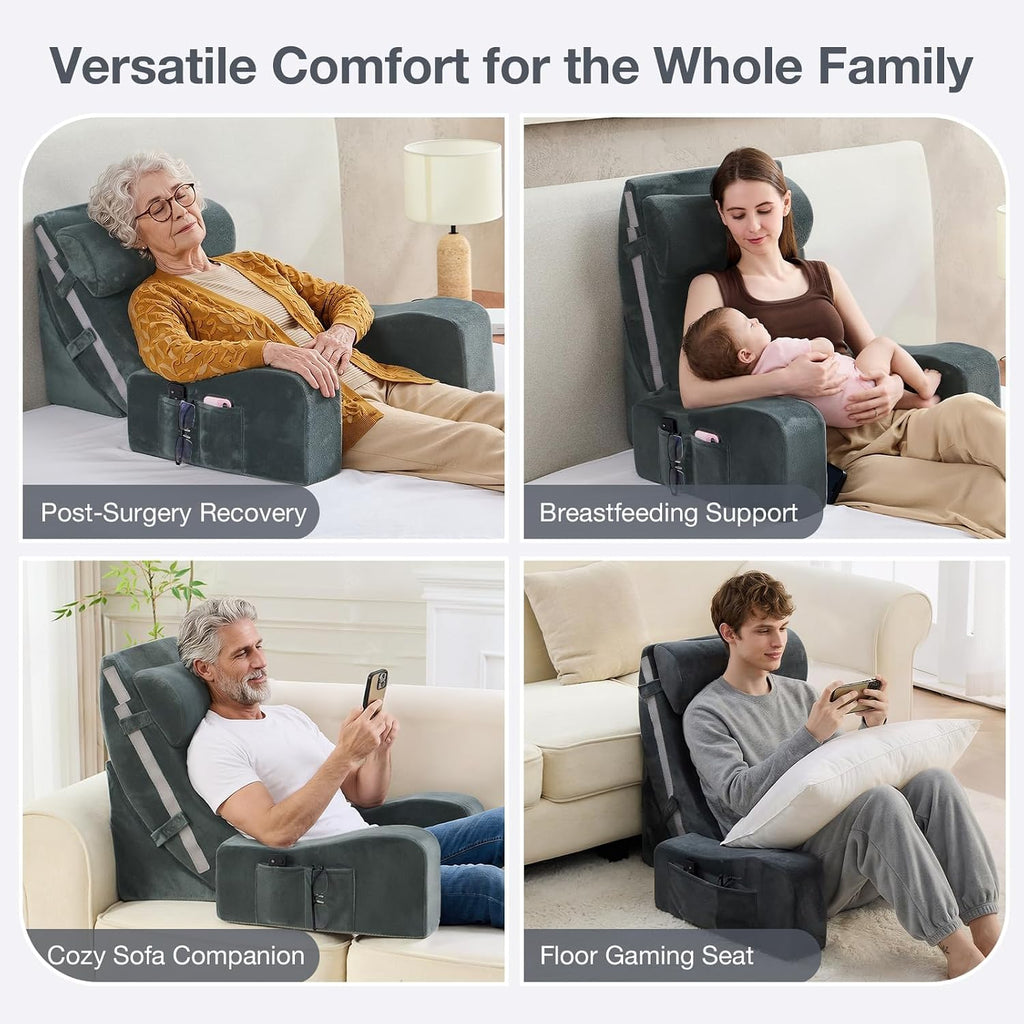 Sasttie Reading Pillow with Armrests, 15–25 Inch Adjustable Back Support Pillow for Bed Sitting Up, Memory Foam Back Rest Cushion Bed Chair…