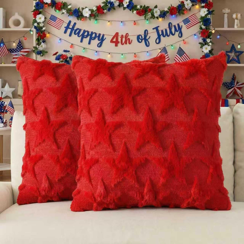 AVOIN colorlife 4th of July Stars Red Patriotic Throw Pillow Covers, 20 x 20 Inch Independence Memorial Day Soft Plush Faux Fur Jacquard…