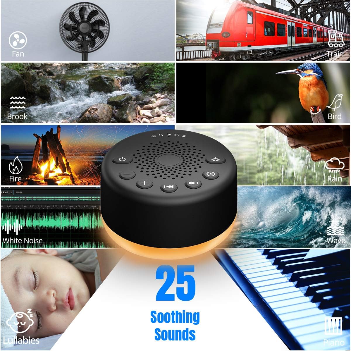 Easysleep Sound Machine Easysleep White Noise Machine with 25 Soothing Sounds and Night Lights with Memory Function 32 Levels of Volume and…