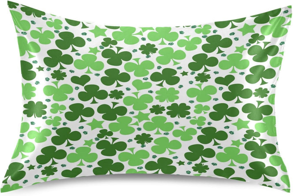 YETTASBIN St. Patrick's Day Clover Satin Pillowcase, Soft Breathable Silk Pillow Case with Envelope Closure for Hair and Skin, Standard…