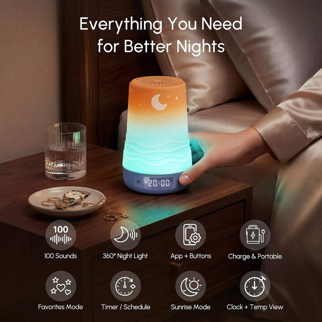 Mewaii White Noise Sound Machine Baby & Adult, 100 Soothing Sounds, AI Cry Detection, App Control, 360° RGB Night Light, Sleep Routine Buil…