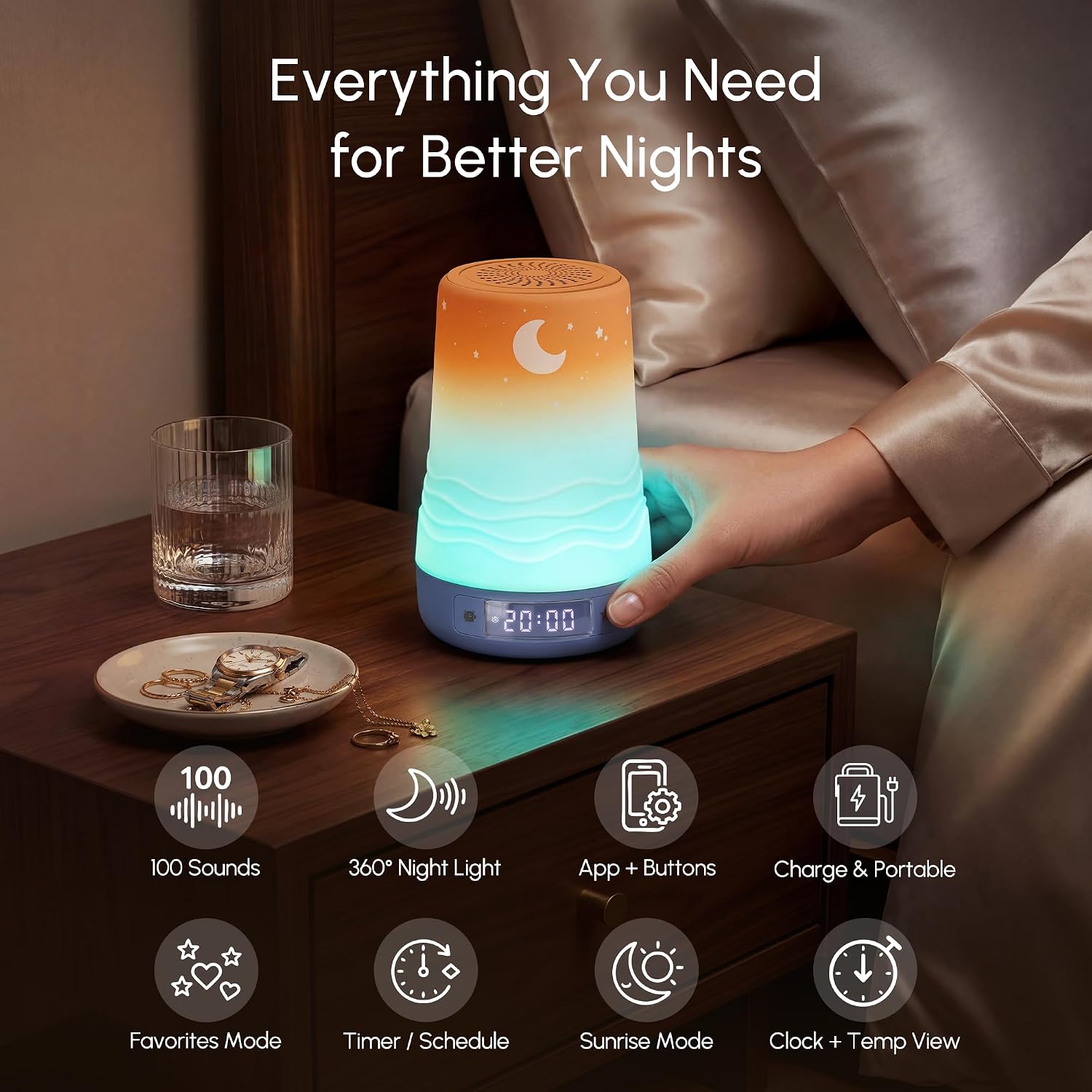Mewaii White Noise Sound Machine Baby & Adult, 100 Soothing Sounds, AI Cry Detection, App Control, 360° RGB Night Light, Sleep Routine Buil…