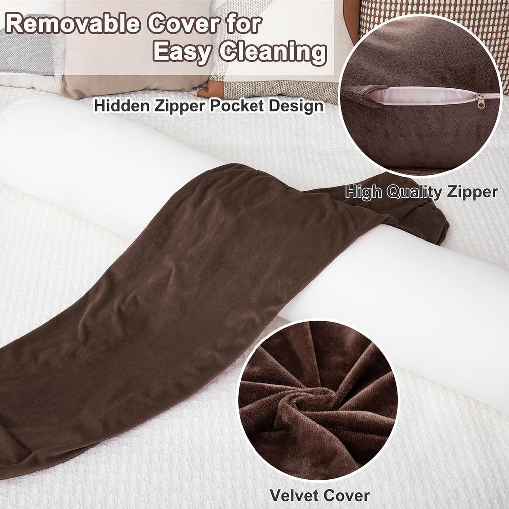 1 MIDDLE ONE Round Body Pillow for Adults, Long Bolster Pillow for Bed with Removable Velvet Cover, Decorative Tube Roll Cylinder Pillow…