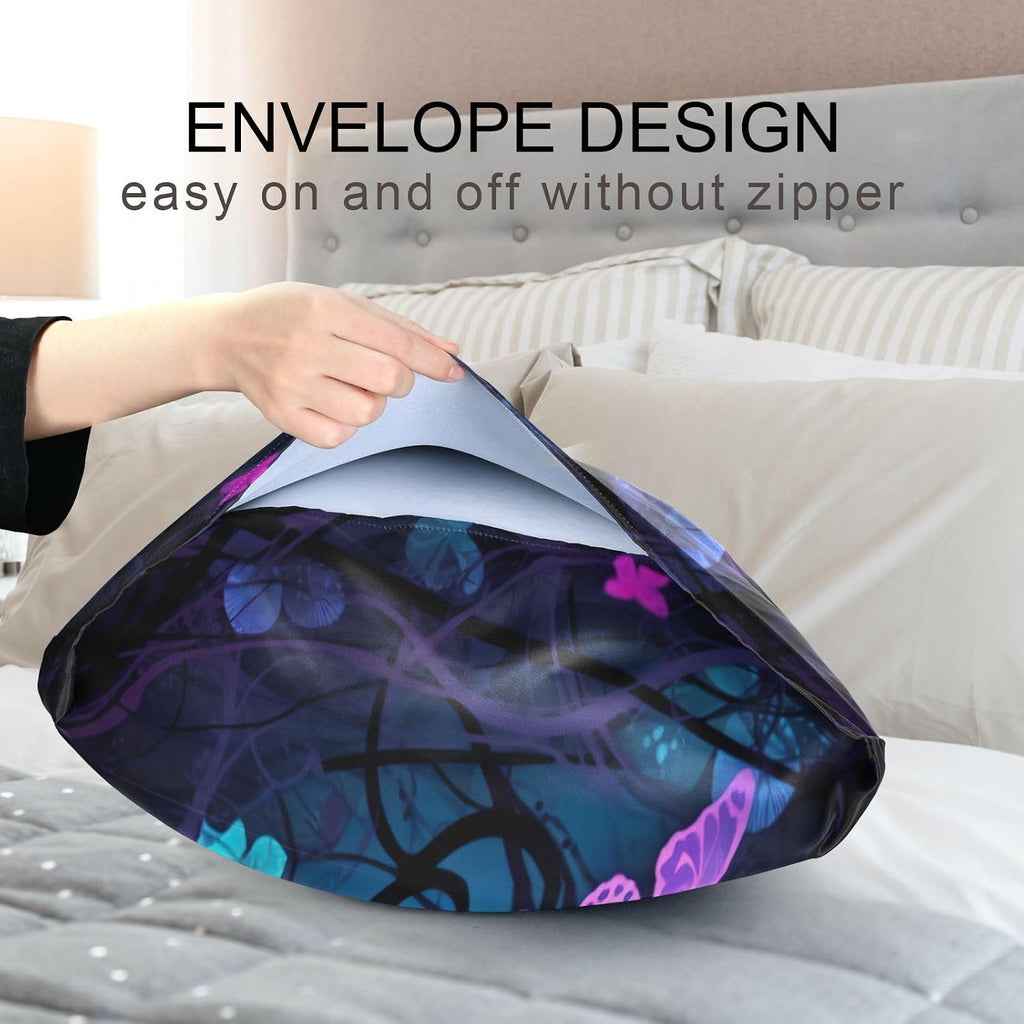 YETTASBIN Purple Blue Butterfly Satin Pillowcase, Soft Breathable Silk Pillow Case with Envelope Closure for Hair and Skin, Queen Size 30…