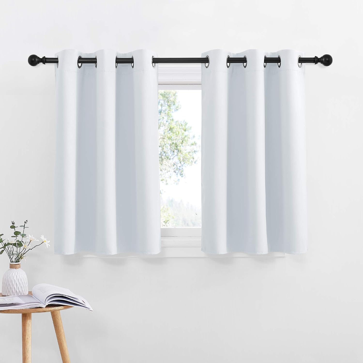 NICETOWN Greyish White Kitchen Curtain Panels - Room Darkening Energy Efficient Kitchen Curtain Panels Grommet-Top for Short Window…