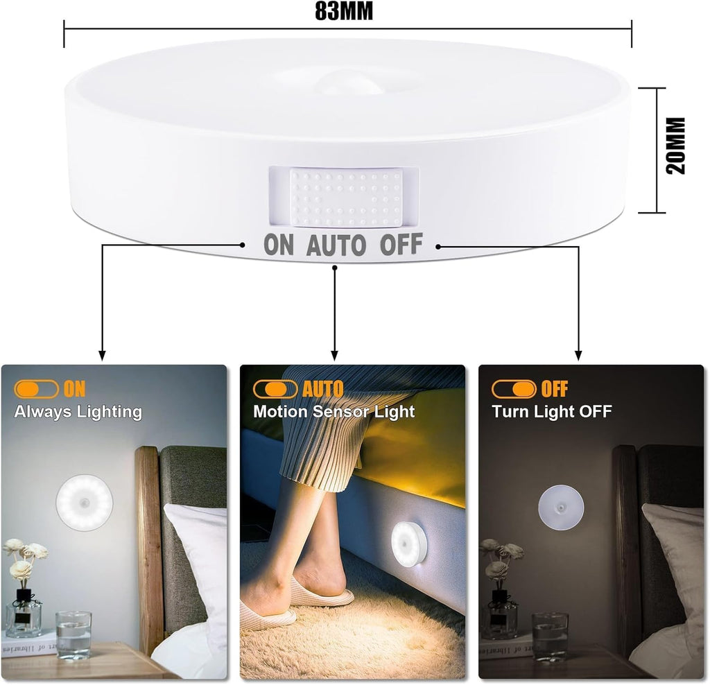 6 Pack Motion Sensor Light Indoor [Upgraded 14 LEDs], USB Rechargeable Night Light, Long Last Battery & 3 Light Modes, Wireless Magnetic…