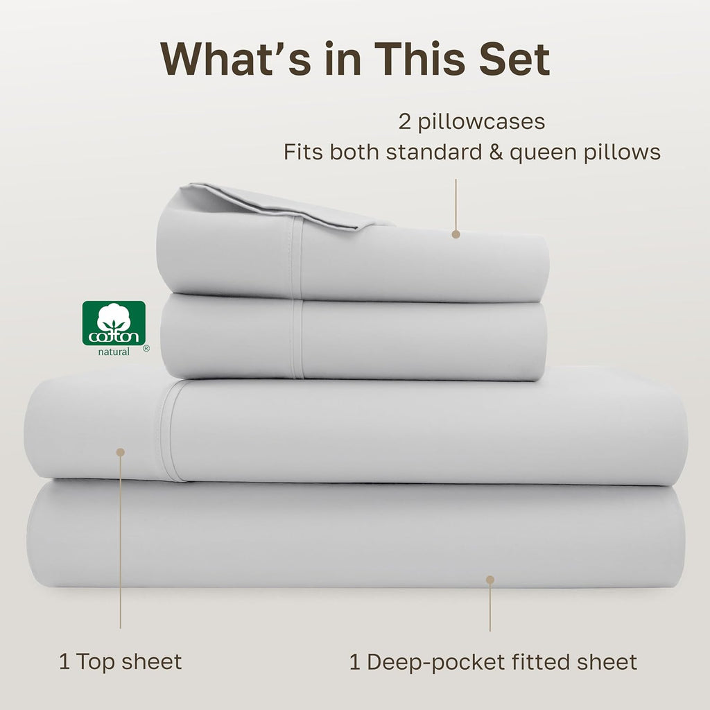 CaliforniaDesignDen California Design Den Soft Cotton Queen Size Bed Sheets Set, 400 Thread Count Good Housekeeping Award Winner, Silky Smo…